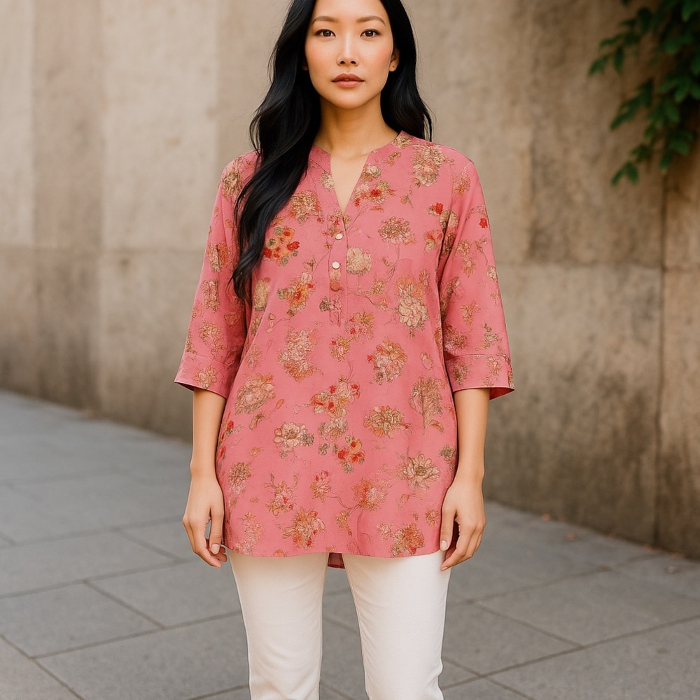 Zola 1/2 Front Button Floral Lightweight Summer‎ Top Blouse Size M